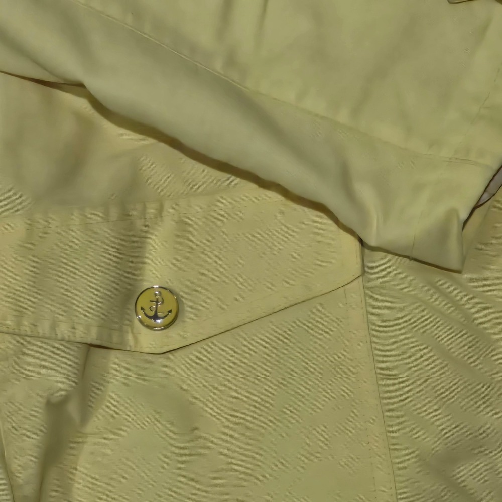 Water Resistant Yellow Raincoat Gingham Lined Hood Nautical Anchor 1 Button Gone - Picture 2 of 9